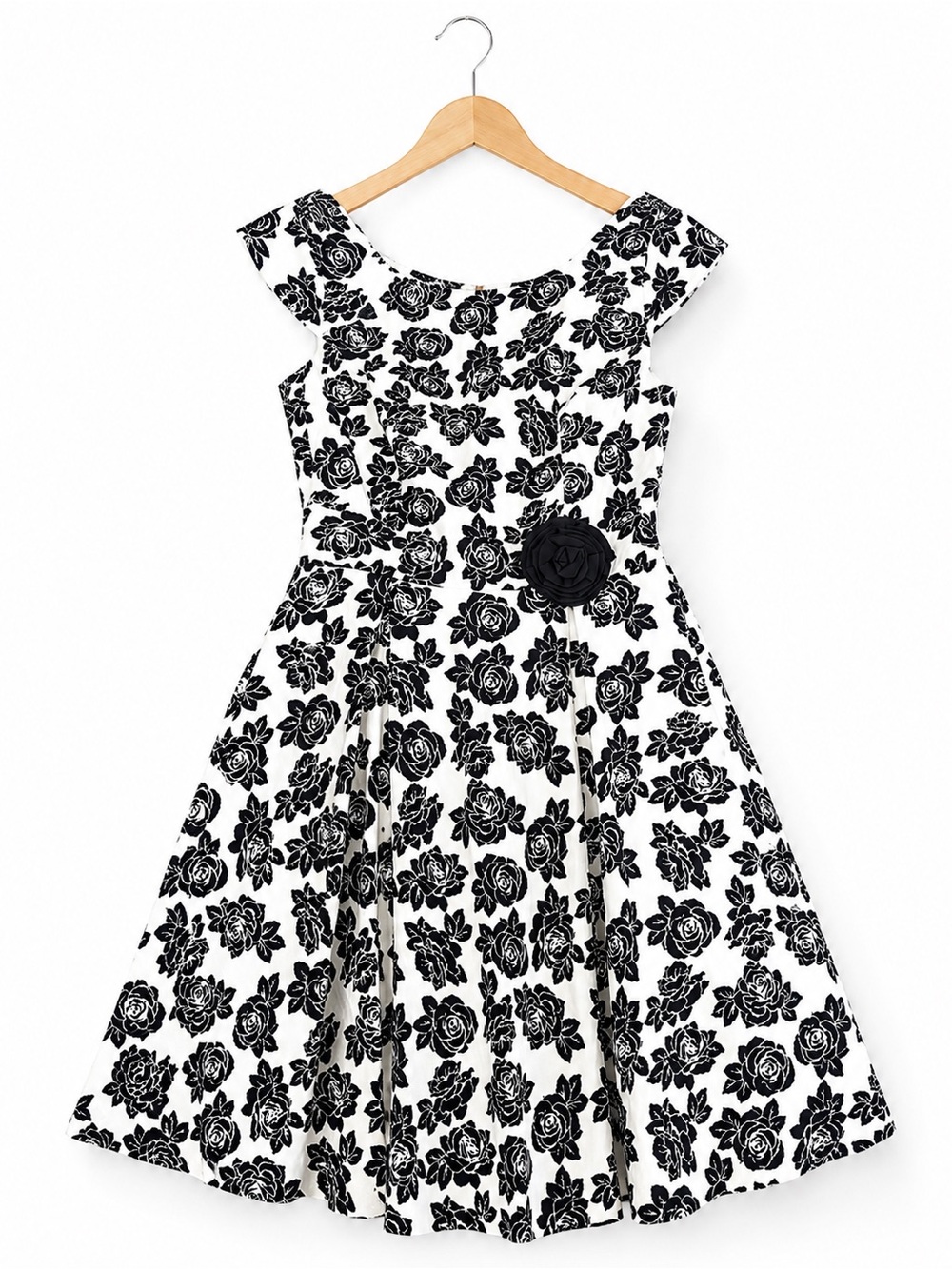 Review Australian Black White Floral Fit & Flare Dress Size 8 Like New
